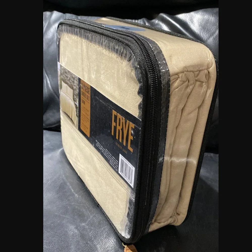FRYE Linen Cotton Blend Beige TWIN Sheet Set 3PC